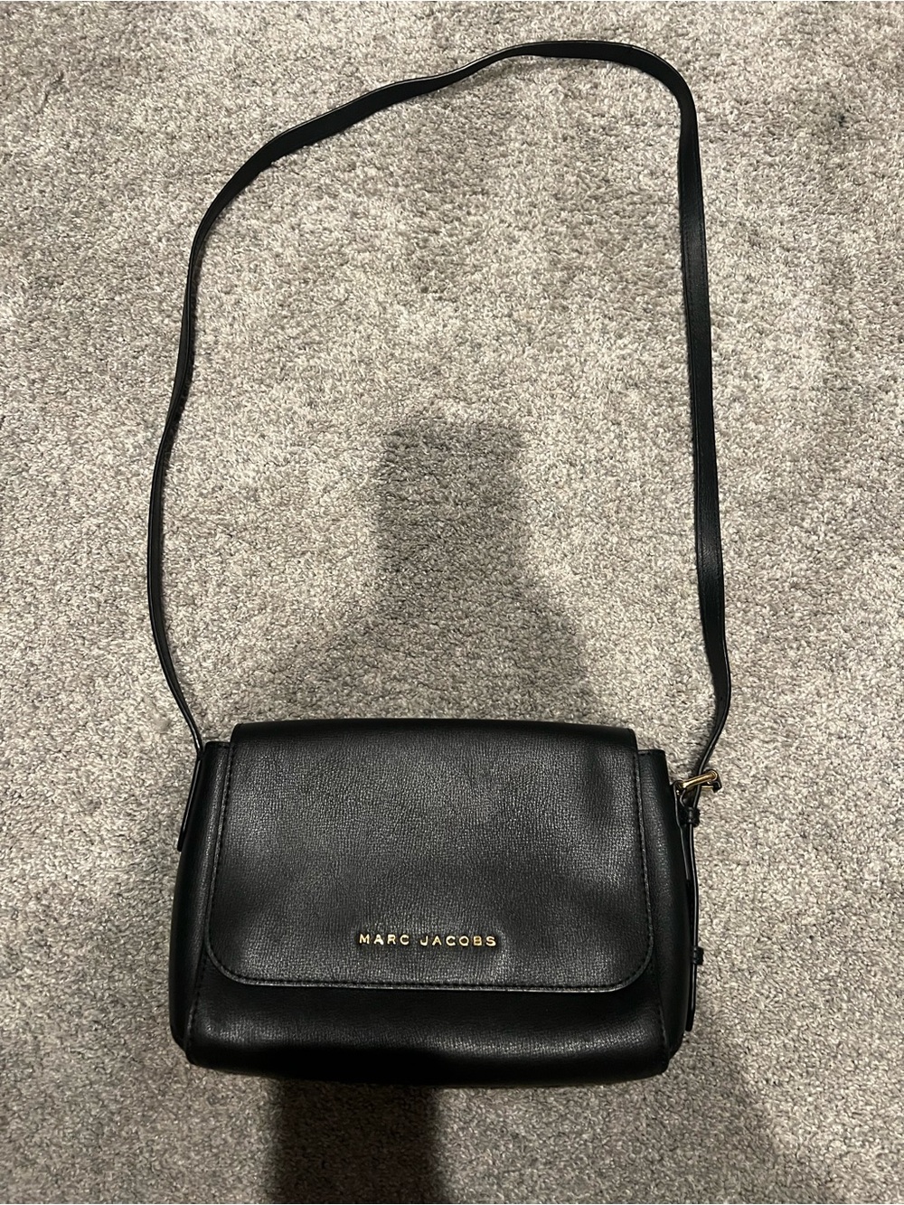 Marc Jacobs Black Leather Crossbody with Gold Logo